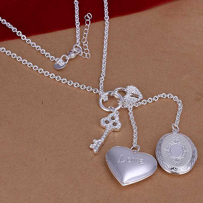 silver plated chain dual frame necklaces pendants for women men jewelry smtn007 J4U66