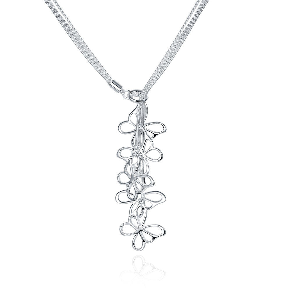 silver plated chain five butterfly necklaces pendants for women men jewelry smtn0 J4U66