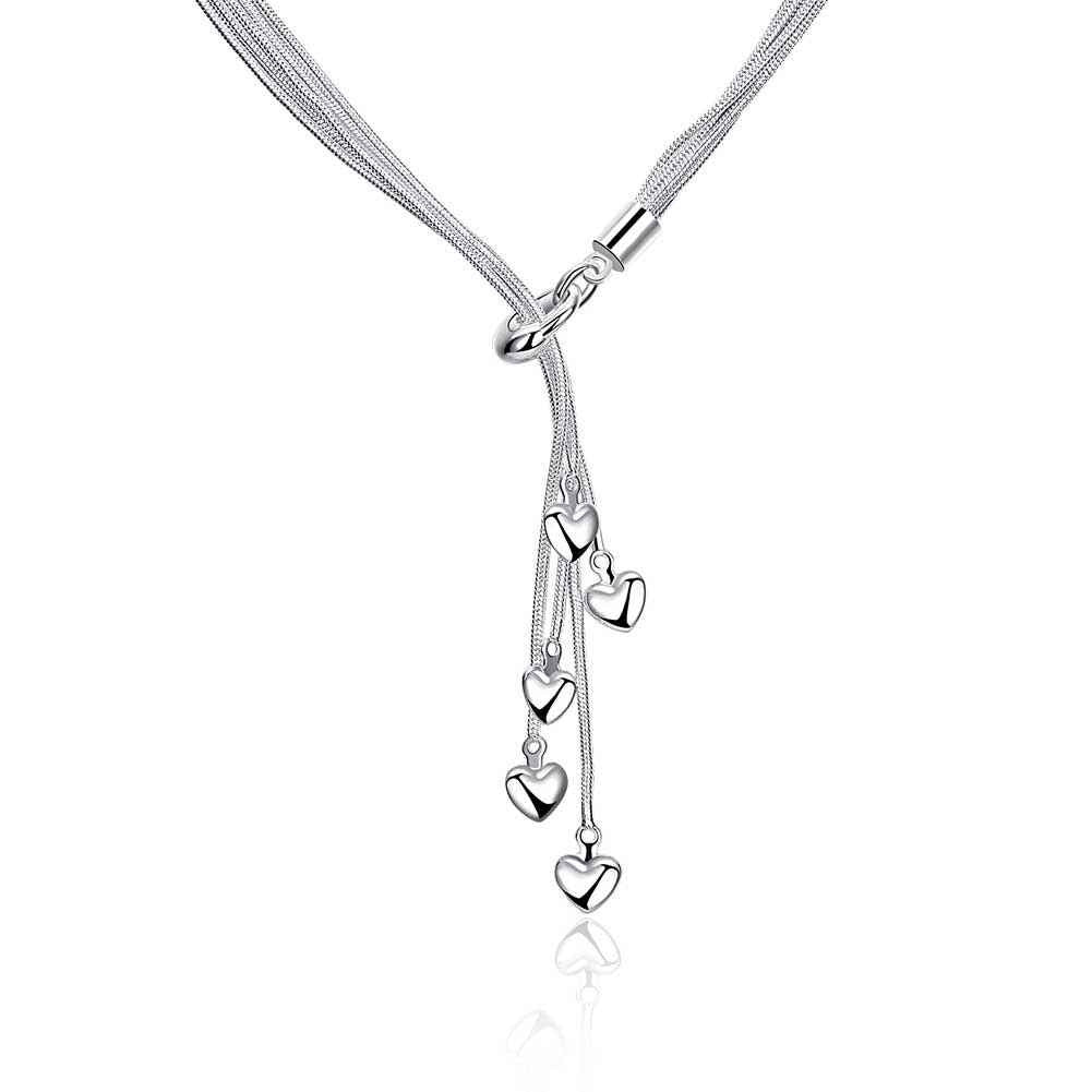 silver plated chain five heart lines necklaces pendants for women men jewelry smtn02 J4U66