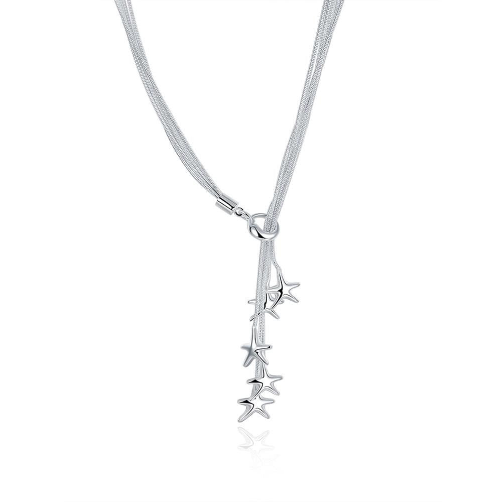 silver plated chain five star lines necklaces pendants for women men jewelry smtn01 J4U66