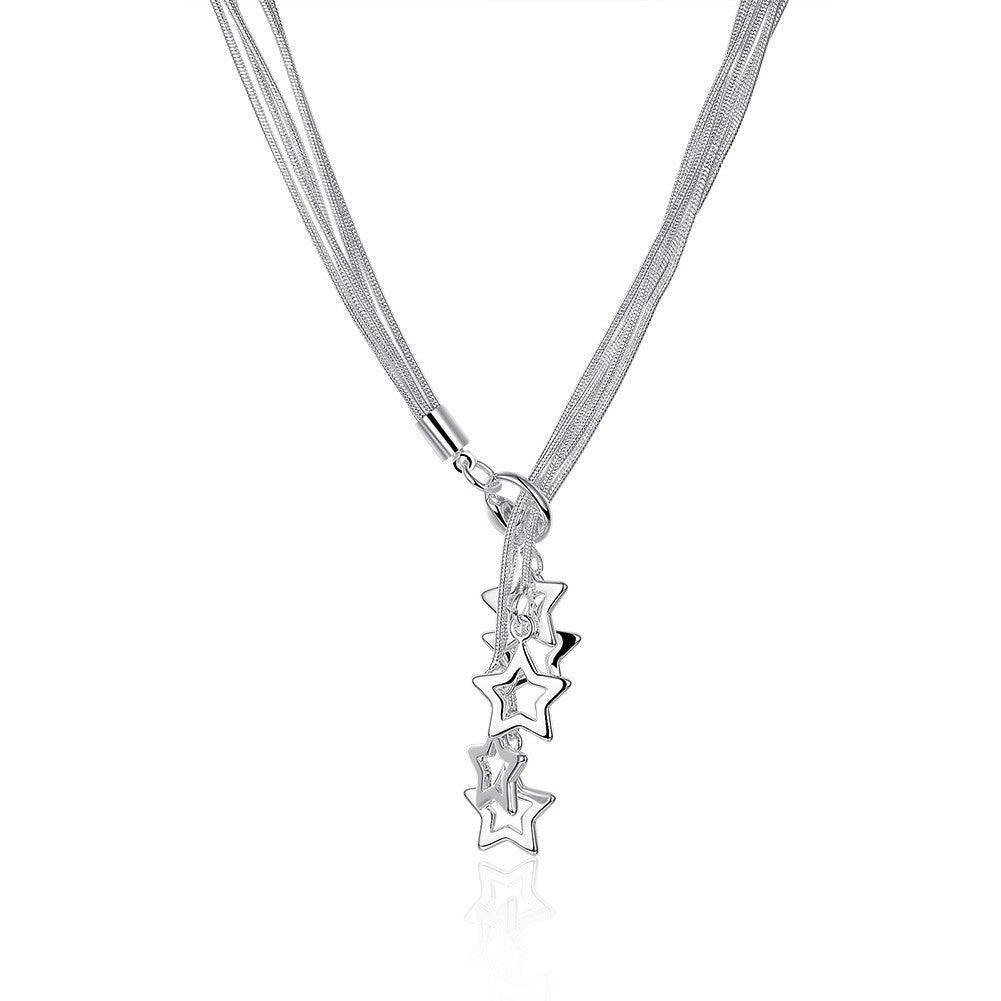 silver plated chain five pointed star necklaces pendants for women men jewelry smtn152 J4U66