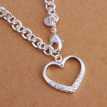 silver plated chain inlaid stone heart necklaces pendants for women men jewelry smtn271 J4U66