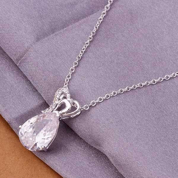 silver plated chain inlaid stone waterdrop necklaces pendants for women men jewelry smtn32 J4U66
