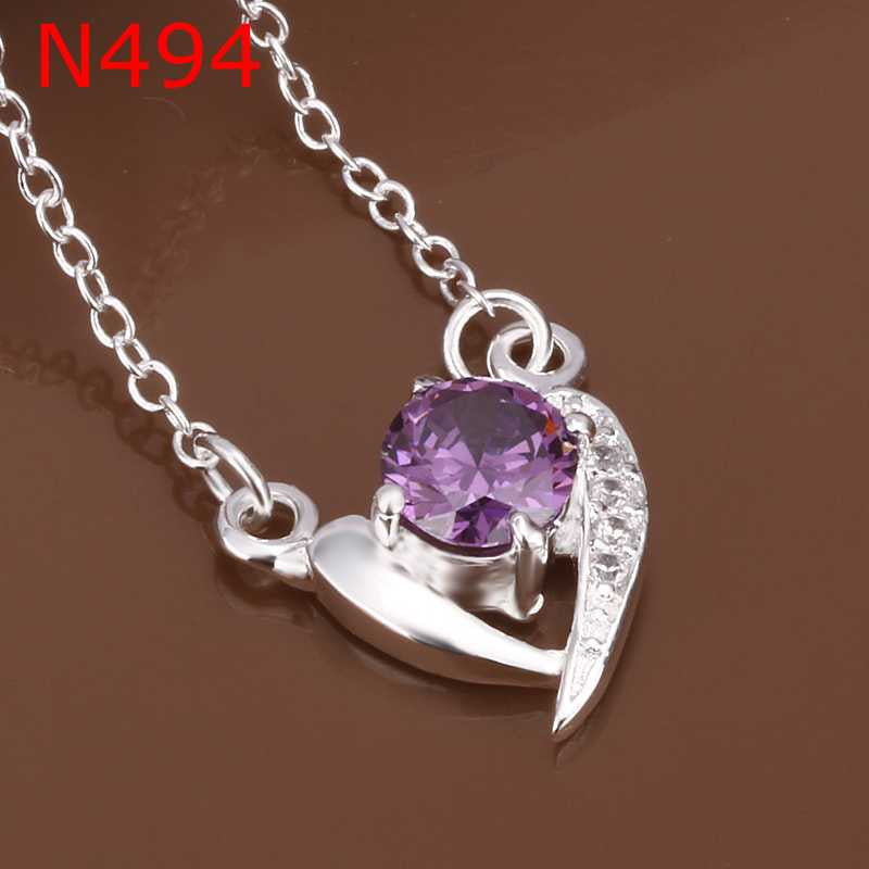 silver plated chain insets crystal heart necklaces pendants for women men jewelry smtn44 J4U66