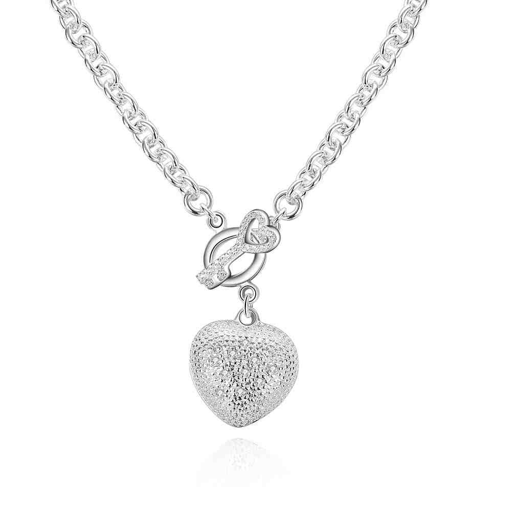 silver plated chain key to inset heart necklaces pendants for women men jewelry smtn022 J4U66