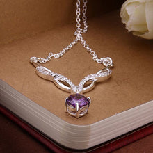 silver plated chain mouth purple stone necklaces pendants for women men jewelry smtn532 J4U66
