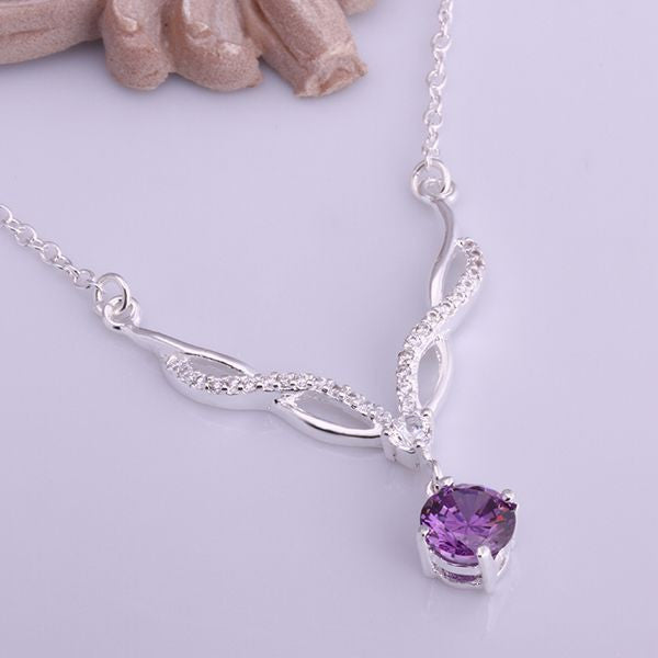 silver plated chain mouth purple stone necklaces pendants for women men jewelry smtn532 J4U66