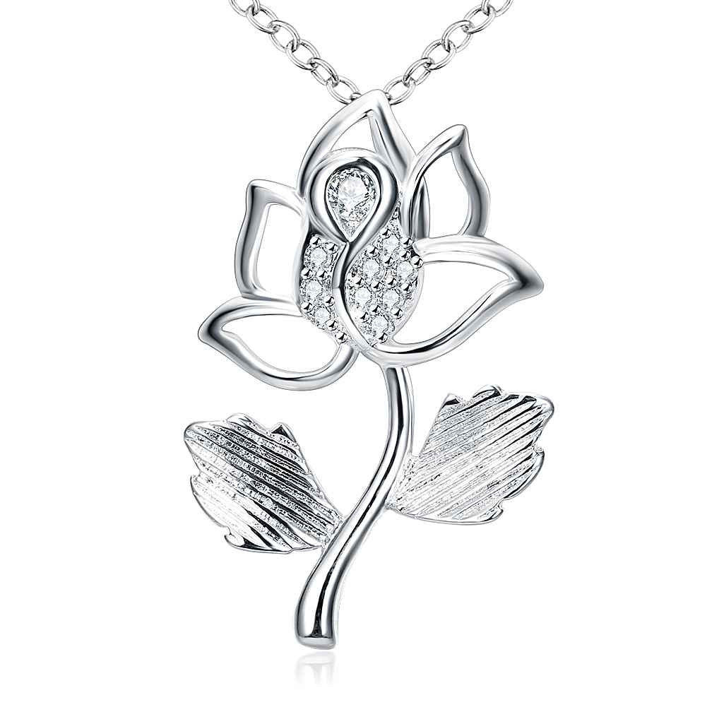 silver plated chain rose flower pendant necklaces pendants for women men jewelry smtn23 J4U66
