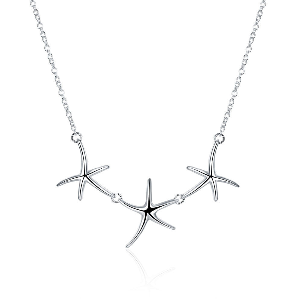 silver plated chain three seastar necklaces pendants for women men jewelry smtn124 J4U66