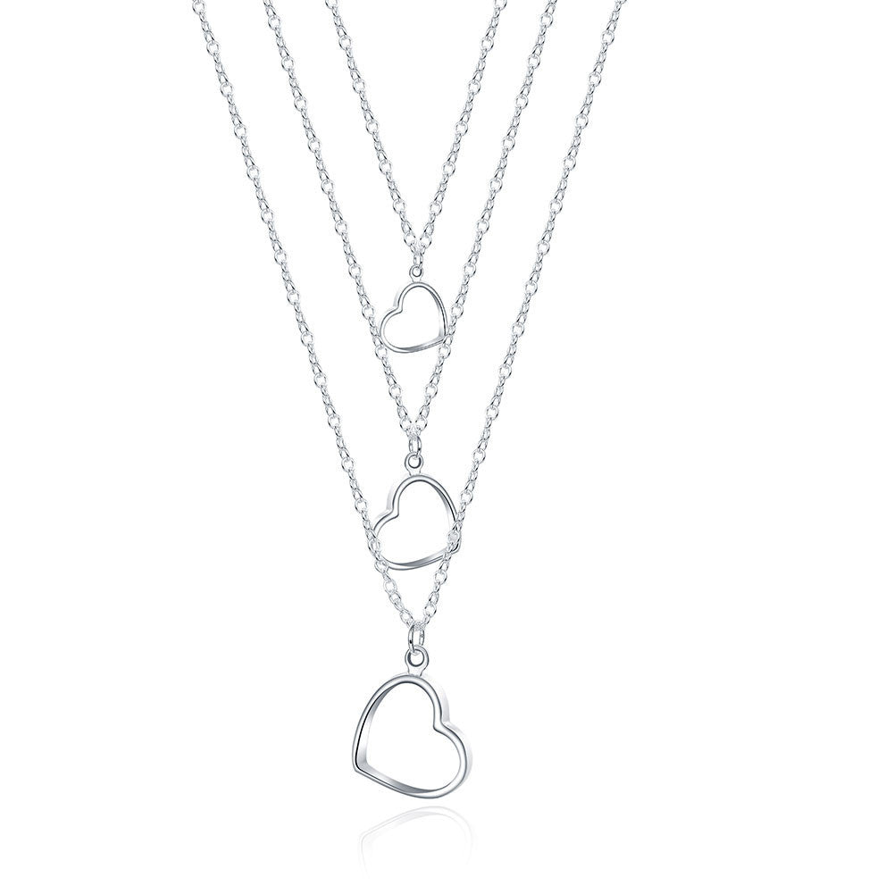 silver plated chain three wire and hearts necklaces pendants for women men jewelry smtn03 J4U66