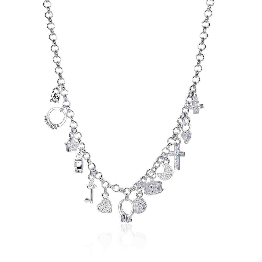 silver plated chain with 13 charms necklaces pendants for women men jewelry smtn021 J4U66