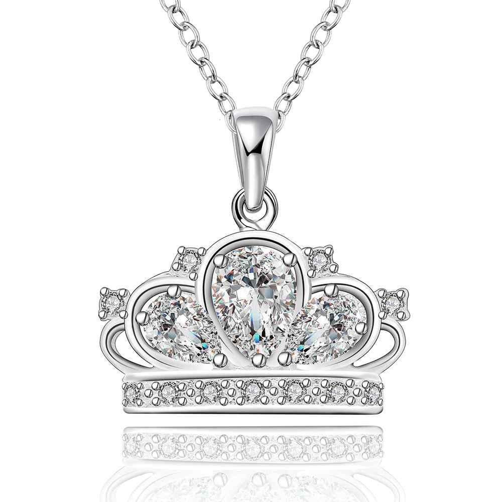 silver plated chain big shine crown necklaces pendants for women men jewelry smtn57 J4U66