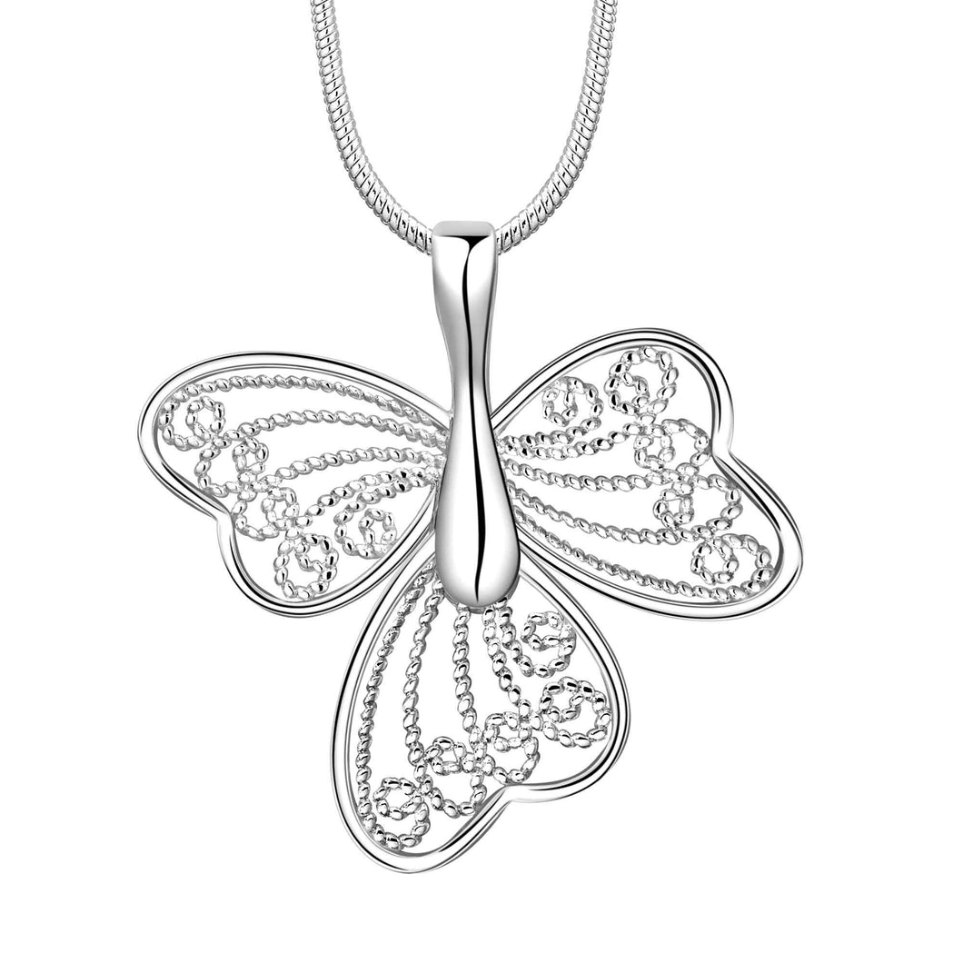 silver plated chain buttfly 3 wing necklaces pendants for women men jewelry smtn J4U66
