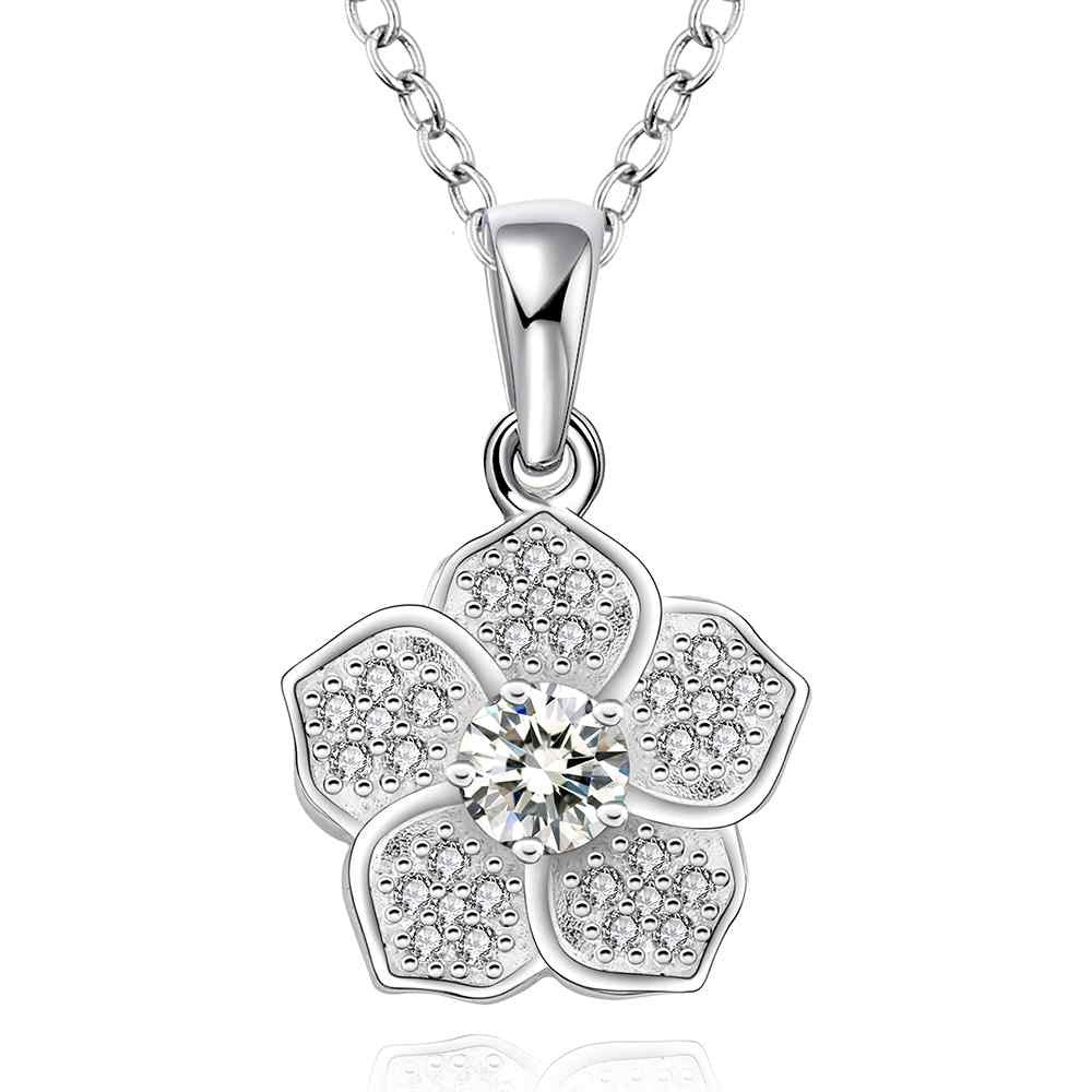 silver plated chain five petals flower necklaces pendants for women men jewelry smtn5 J4U66