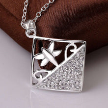 silver plated chain flower in square necklaces pendants for women men jewelry smtn542 J4U66