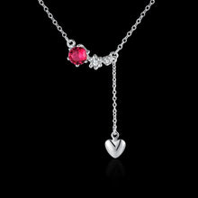 silver plated chain red stone heart necklaces pendants for women men jewelry smtn522 J4U66