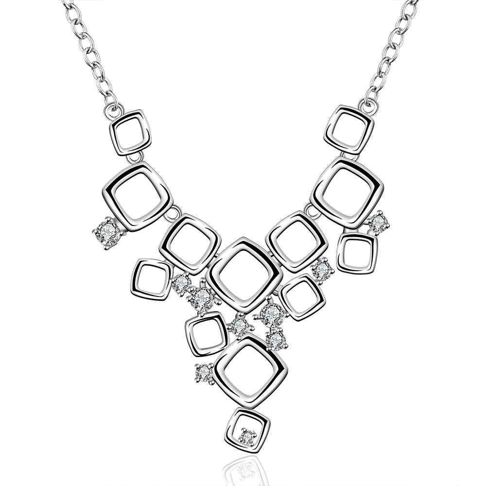 silver plated chain squares web all necklaces pendants for women men jewelry smtn J4U66