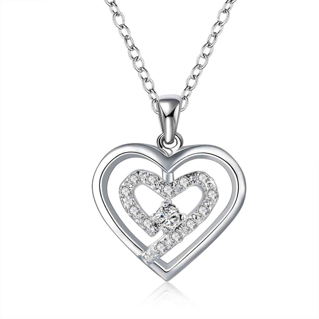 silver plated chain two heeart stone white necklaces pendants for women men jewelry smtn5 J4U66
