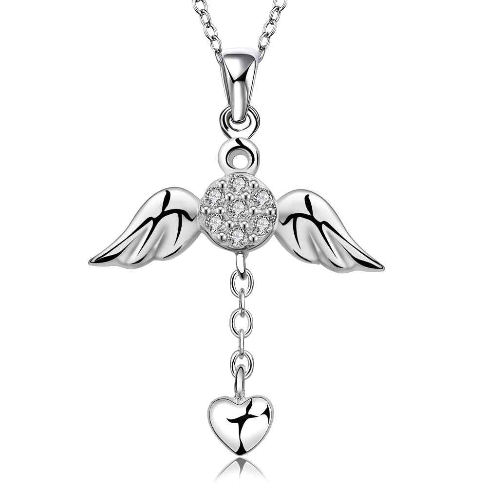 silver plated chain wings and heart necklaces pendants for women men jewelry smtn74 J4U66