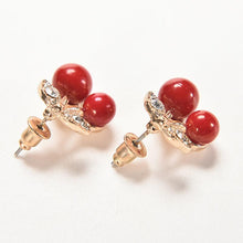 woman jewelry Women Lovely Red cherry earrings Rhinestone leaf bead stud earrings J4U66