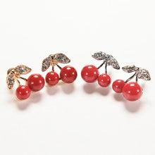 woman jewelry Women Lovely Red cherry earrings Rhinestone leaf bead stud earrings J4U66