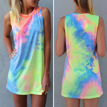women Beach dresses Gradient color Print Sleeveless O-neck style Women dress Sexy Mini Casual dress J4U66