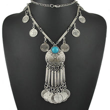 women Bohemian Vintage Coin Long Pendant Necklace Silver Chain Gypsy Tribal Ethnic silver jewelry Tassel Necklace J4U66
