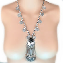 women Bohemian Vintage Coin Long Pendant Necklace Silver Chain Gypsy Tribal Ethnic silver jewelry Tassel Necklace J4U66
