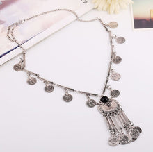 women Bohemian Vintage Coin Long Pendant Necklace Silver Chain Gypsy Tribal Ethnic silver jewelry Tassel Necklace J4U66