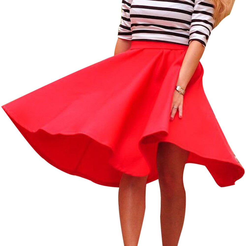 women Skirt fashion solid Vintage Women Stretch High Waist Skater Flared Pleated Swing Long Skirts women's clothing J4U66