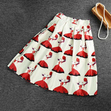women skirt midi skirt girl print knee length elastic high waist a line pleated skirt black beige jupe femme J4U66