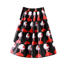 women skirt midi skirt girl print knee length elastic high waist a line pleated skirt black beige jupe femme J4U66
