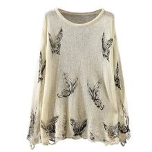 women sweater Hole Butterfly Pattern O-Neck Pullover Sweater Style Ladies Casual Coat Tops J4U66