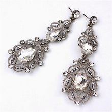 women vintage flower style silver jewelry wedding accessories dangle earrings Big long Rhinestone drop earrings J4U66