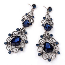 women vintage flower style silver jewelry wedding accessories dangle earrings Big long Rhinestone drop earrings J4U66